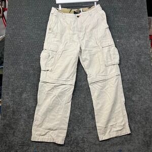 VTG Bugle Boy Convertible Cargo Pants Mens Cream Camo Waistband Outdoor - 36X32